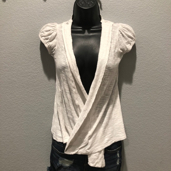 SOLD! Short Sleeve White Cover Up with Lace Back - Picture 1 of 5